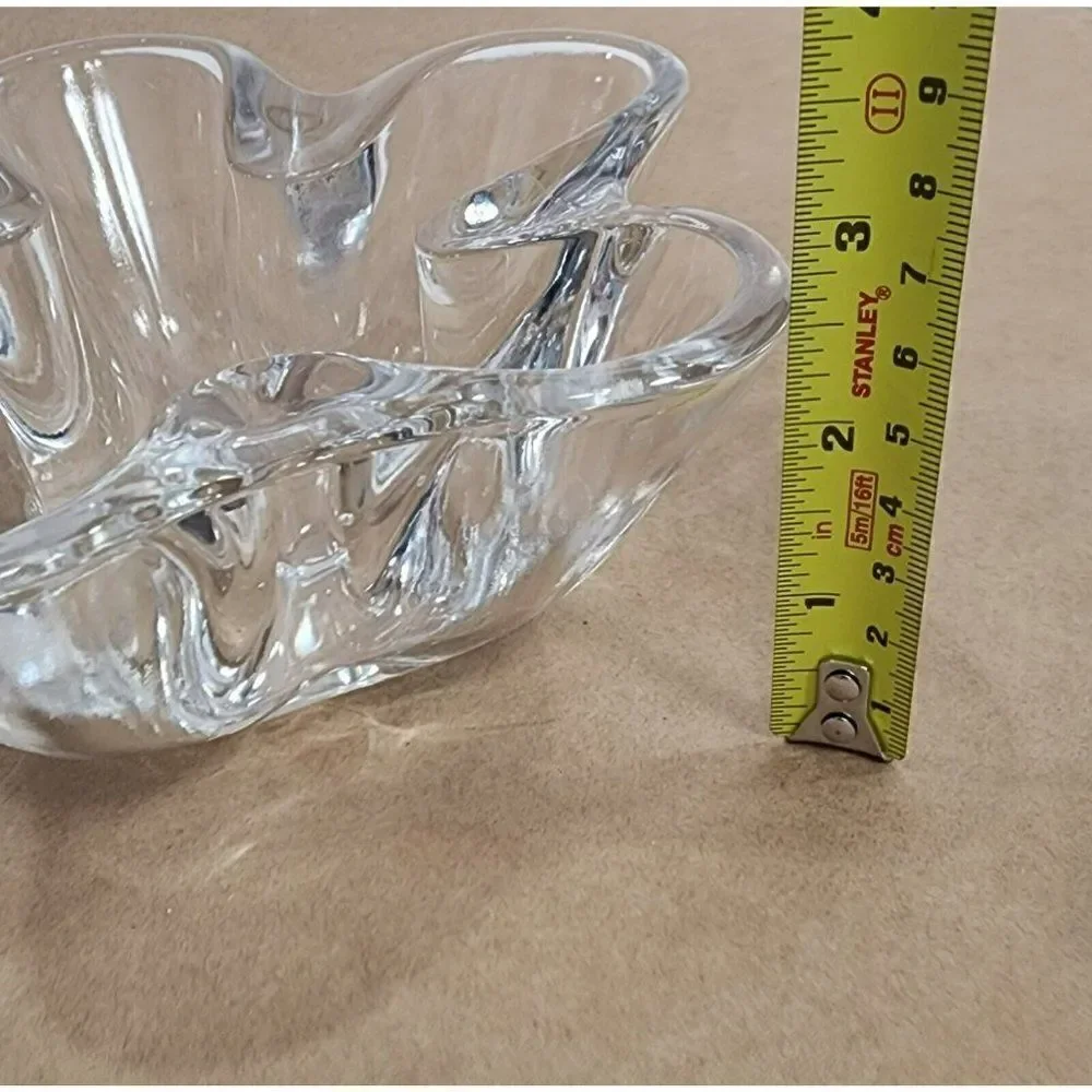 2 VTG Clear Tiffin Neodymium Flower 5 Lobe Heavy‎ Art Glass Bowl Candle Holder